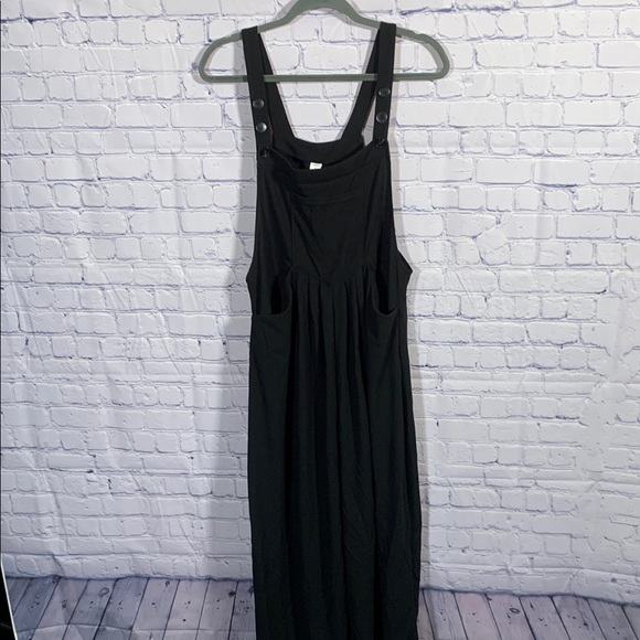 Adjustable Strap Button Multiple Pockets Waffle Casual Overalls Black Size L NWT - Picture 1 of 9